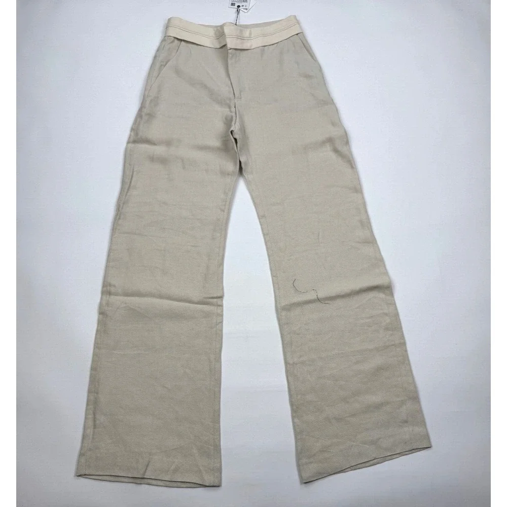 Zara Contrast Waist Linen Blend Pants Blogger favorite Women XS NEW‎ Zip Closure